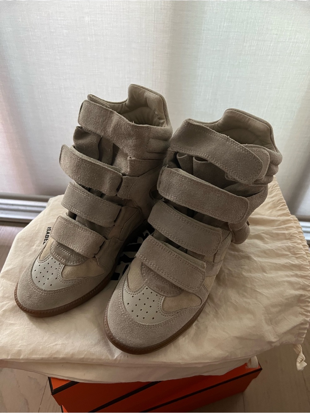 Isabel Marant Beige Suede High-Top Velcro Sneakers